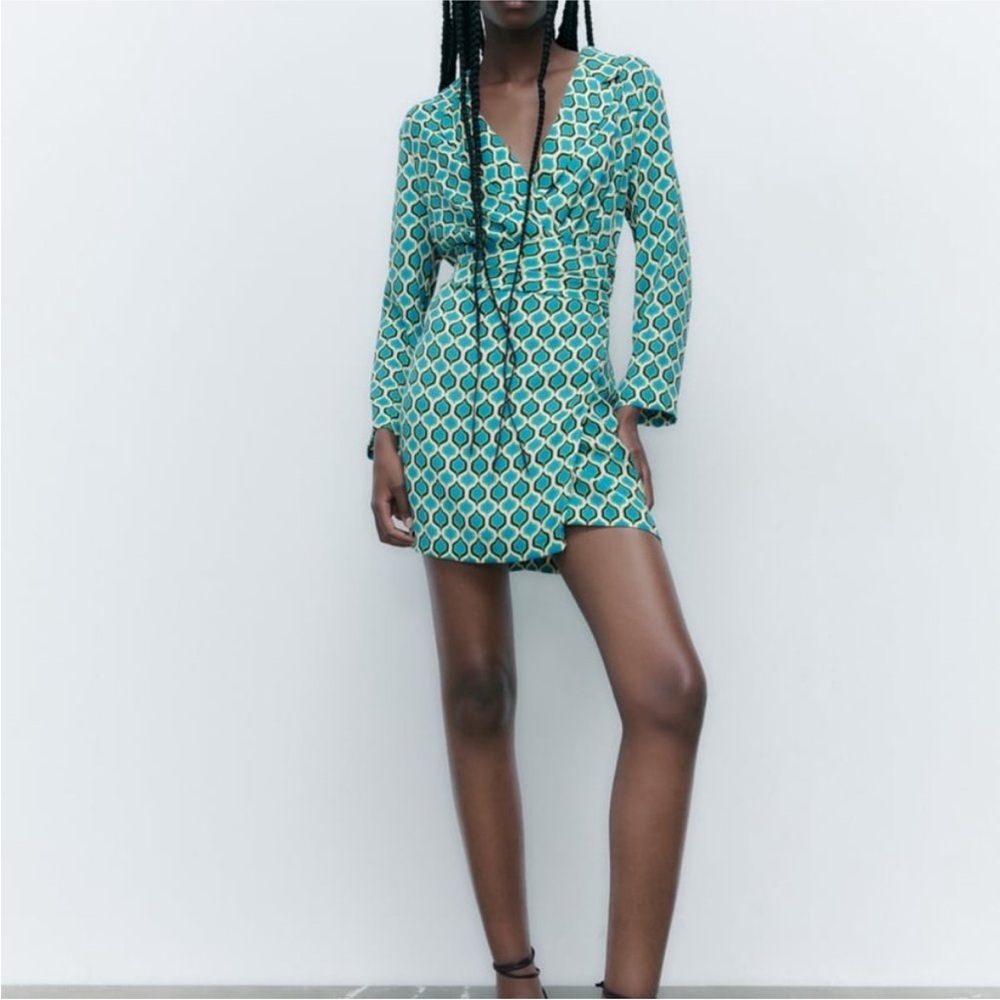 Zara Size XS Geometric Patterned Wrap Dress